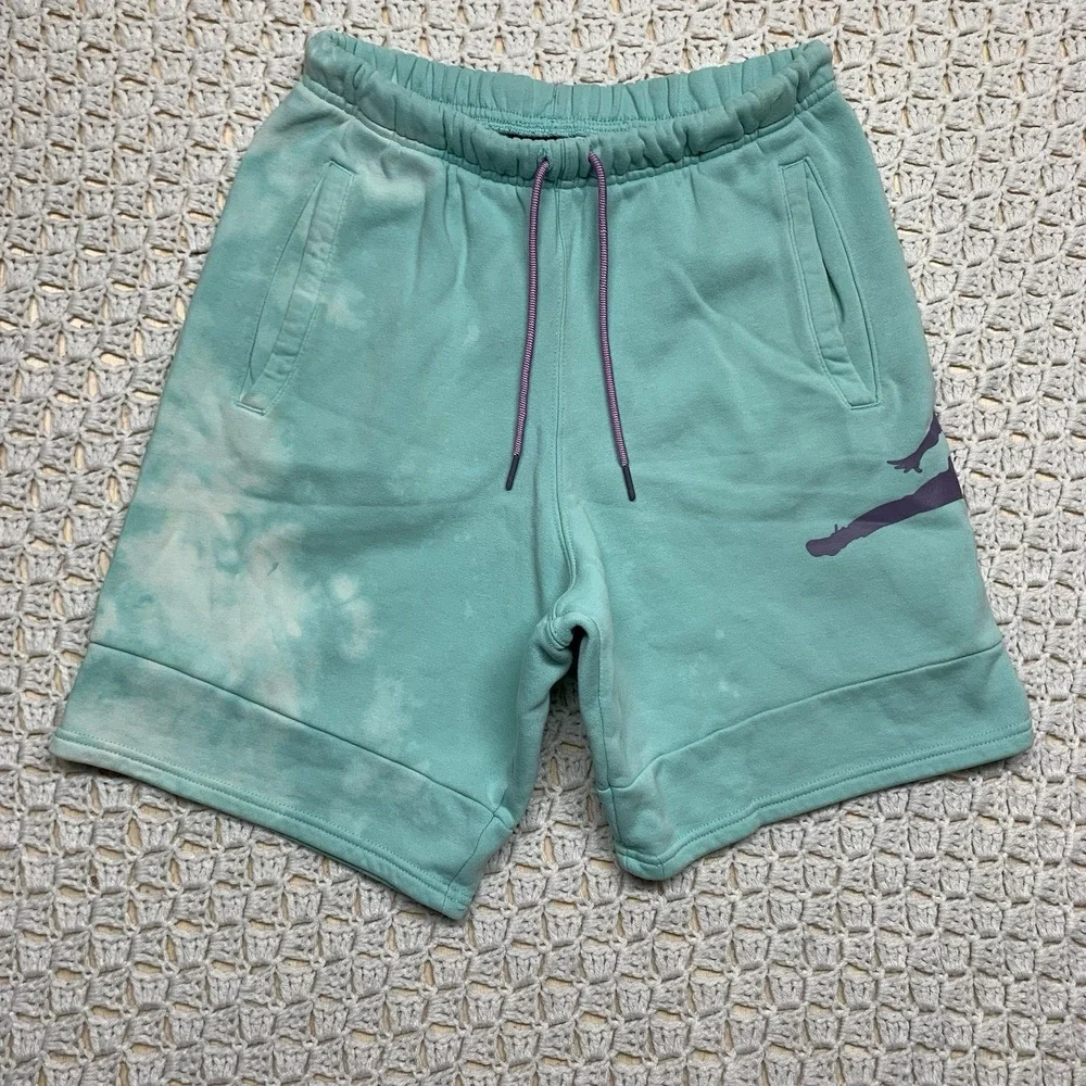 Jordan Nike Sweat Short Mens Sz S Green Purple Jumpman Logo 8 inseam Pockets